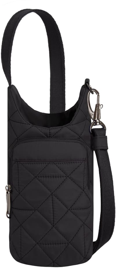 Travelon Boho Anti-Diefstal Waterflestas - Geïsoleerde Drinkfles Crossbody Tas met RFID & Telefoonvak - 1,5L (Zwart)