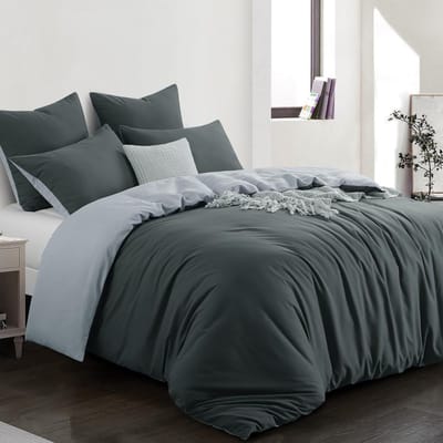 Famanu Beddengoedset, 3-delig, 200 x 220 cm, grijs, omkeerbaar beddengoed met ritssluiting, tweekleurig dekbedovertrek van zachte microvezel met kussenslopen, antraciet en lichtgrijs