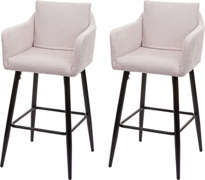 Set van 2 barkrukken MCW-H93, barkruk tegenkruk, metalen voetensteun ~ stof/textiel crème-beige