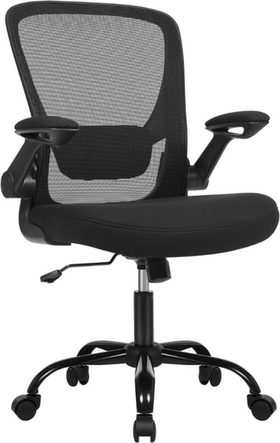 Ergonomische Bureaustoel Met Inklapbare Armleuningen - 360° Draaistoel - Verstelbare Lendensteun - Computerstoel - Zwart