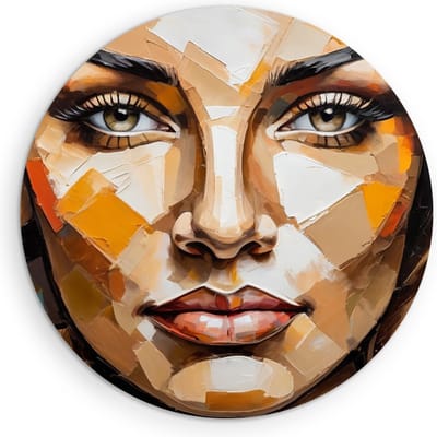 Saammp Muurcirkel Hout - Vrouw - Beige - abstract - Ø 90 - Wandcirkel - Wanddecoratie Cirkel - Muurdecoratie Woonkamer - Slaapkamer decoratie - Rond Schilderij