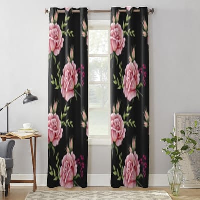Rozen Op Een Zwarte Achtergrond Raamgordijn Voor Woonkamer Slaapkamer Decoratie Gordijnen Luxe Keuken Valgordijnen 135W x 135H(cm) x1