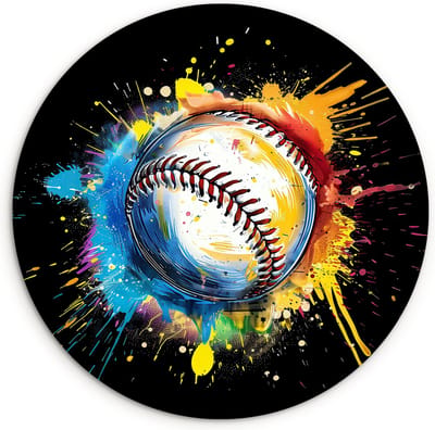 WallCircle® Wandcirkel 120x120 cm - Muurcirkel Graffiti - Sport - Baseball - Honkbal - Bal - Hobby - Kinderkamer - Muurdecoratie woonkamer - Wanddecoratie slaapkamer - Kamer decoratie accessoires - Ronde schilderijen - Woonaccessoires