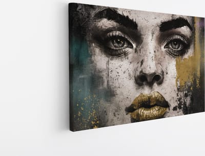 Saammp Canvas Schilderij - Vrouw met goud en blauw - abstract - 30x20 - Foto op canvas - Wanddecoratie - Muurdecoratie Woonkamer - Slaapkamer decoratie - Canvas Print