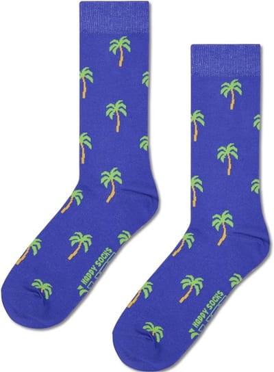 Happy Socks Unisex LITE Crew Fit 1-pack | Exclusive Palm Tree Theme Blue | Palmboom Design Blauw | Maat 36-40 | Halfhoog | P002279