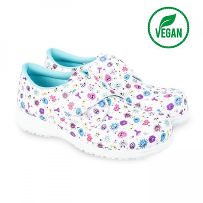 Vegan Leren Klompen - Klittenband- Virus Print - 38 Medische Klompen - Werkklompen - Klompen Dames - Medische Schoenen - Anti-Slip - 100% Vegan