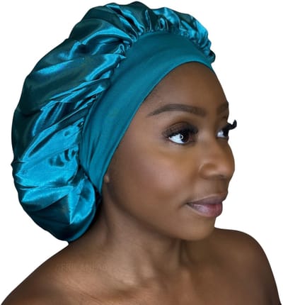 Satijnen Haar Bonnet - Groen Turquoise met hoofdband (Satijnen Slaapmuts ) – AfricanFabs®