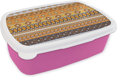 Broodtrommel Roze - Lunchbox - Brooddoos - Patronen - Afrika - Abstract - 18x12x6 cm - Kinderen - Meisje