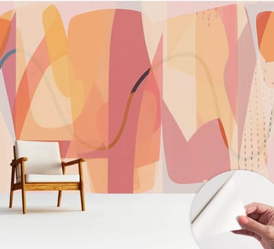Wallfluent Zelfklevend Behang - Kleurrijke abstractie Stickerbehang op rol - 312x250 cm - Oranje Zelfklevend Behang - Peel-and-stick techniek - Voor de woonkamer, slaapkamer en kantoor Zelfklevend Behang