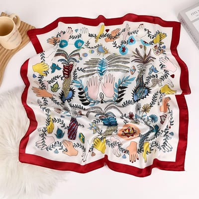Carré d'inspiration vintage pour femme Motif abstrait botanique coloré Protection solaire Accessoire de cou Foulard de tête Foulard pour cheveux 70X70CM gray