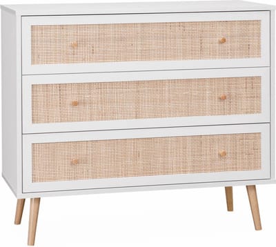 sweeek - Ladekast met 3 lades houtdecor en rotan 90cm - bohème