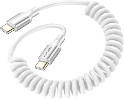 4smarts USB-C naar USB-C Krulsnoer Kabel 240W Power Delivery 50CM Wit