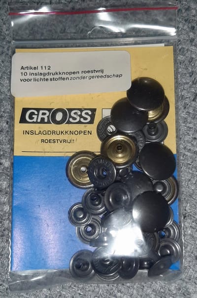 Gross inslagdrukknopen rvs - art 112 - drukkers 15mm - 10x drukknoop - metaal - drukknopen - grijs antraciet - inslagdrukkers