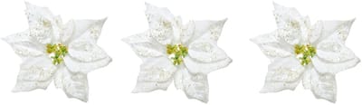 Kerstversiering bloem - 10x stuks - wit glitter - op clip - 20 cm - Decoratiebloemen - kerstversiering - voor in de kerstboom