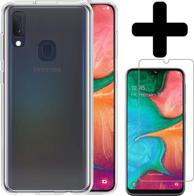 Hoesje - Met Screenprotector - Geschikt voor Samsung Galaxy A20e - Sterk & Shockproof - Telefoon Hoes - Back Cover - Siliconen Case - Telefoonhoes - Transparant