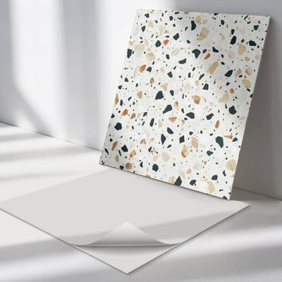 Wallfluent Vinyl Tegels - Patroon met Stenen op De Achtergrond Zelfklevende Vinyl Tegels - 30 cm x 30 cm - Wit Vinyl Tegels - 9 stuks - Vierkant PVC Tegels - Texturen Plaktegels - Vinyl Wandtegels - Plaktegels Keuken en Badkamer