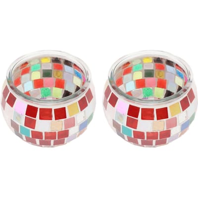 2 STUKS Mozaïek Glas Theelichthouder Romantische Decoratieve Geurkaarsenhouder voor Woonkamer red