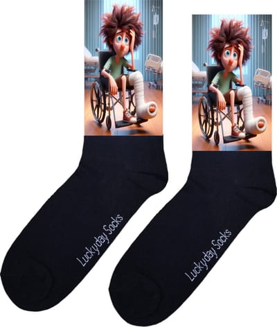Opkikkertje - beterschap - bedankje - man bruin - gebroken been - ziekenhuis sokken - Verpleging Sokken - Vrolijke sokken - Leuke Sokken - opkikker - sokken waar van wordt - LuckyDay Socks - maat 37-44