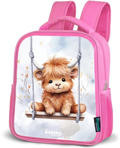 NoBoringSuitcases.com® - Rugzak roze - Schooltas meisjes - Schommelend Schotse hooglander kalf van waterverf - Kinder rugtas meisje - Boekentas kind - Kinderrugzak voor school - Schoolrugzak