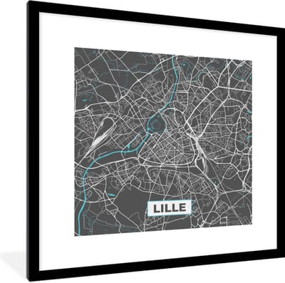 Fotolijst incl. Poster - Lille - Frankrijk - Plattegrond - Kaart - Stadskaart - 40x40 cm - Posterlijst