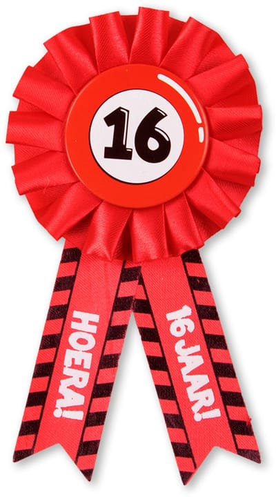 Q2P - 16 Jaar Rozet - Verjaardag Versiering - Verkeersbord - Feest - Buttons - Rosette - Versiering