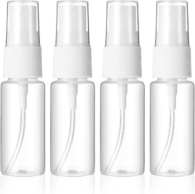 Famanu – Set van 4 transparante mini sproeiflessen van 20 ml, kunststof sprayflessen voor reis en cosmetica