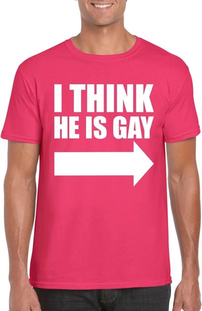 Pride thema t-shirt - I think he is gay - roze - voor heren - Feestkleding - Party - met wijzende pijl S
