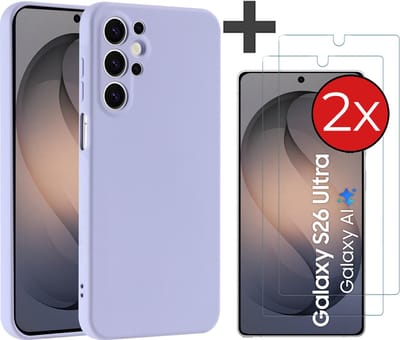 Hoesje geschikt voor Samsung Galaxy S26 Ultra hoesje zacht siliconen met 2 Stuks gehard glas Screenprotectors - Arara backcover - Lila