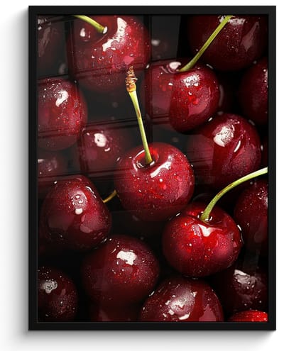 Poster in lijst - Fotolijst 50x70 cm - Posters - Rood - Fruit - Kersen - Posterlijst zwart - Decoratie - Wanddecoratie woonkamer - Muurdecoratie slaapkamer