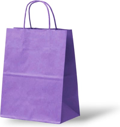 Papieren Draagtas (S) - 50 Stuks - Paars/Lila/Kraft - 18x8x24 cm - Papieren Tasjes - Kraft Tas - Tassen - Cadeau Tas - Hoogwaardig Natron Kraft Papier - Eco-vriendelijk - Ideaal voor Geschenken