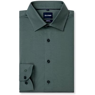 OLYMP 24/7 modern fit overhemd - tricot - olijfgroen - Strijkvriendelijk - Boordmaat: 41