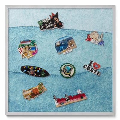Tulup Magneetbord met Zilveren Frame - Blauw Magneetbord met Patronen - 50 cm x 50 cm - Aquarelblauwe golven - Magnetisch Bord voor aan de Wand - Magneetbord met Effen Frame - Magnetisch Bord Decoratief