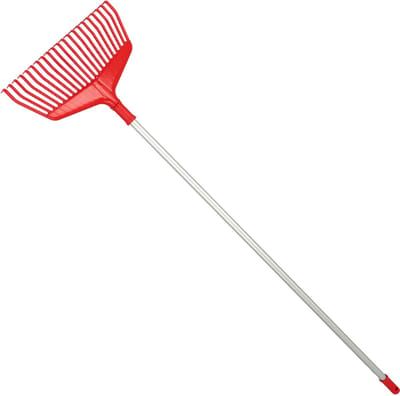KOTARBAU® Bladhark, Tuinhark van Kunststof, 38 cm, met Aluminium Steel, 130 cm, Extra-Click, Gazonhark, Waaierbezem, Stevige Hark, Hark voor Gras Tuin Gazon, Rood & Zilverkleurig
