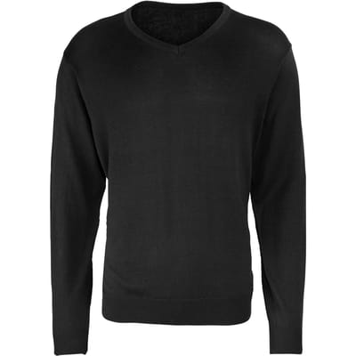 Premier Heren Gebreide V Hals Sweater Top (Zwart)