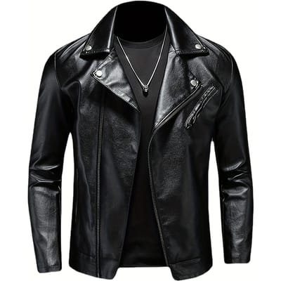 PU Bikerjack - Heren Casual Effen Kleur Ritssluiting Revers Kunstleer Jack - voor Lente Herfst - Stijlvol & Duurzaam - Perfect Cadeau voor Modieuze Jongens XXXXXL