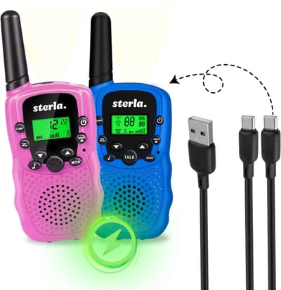 Walkie Talkie Set voor Kinderen - Oplaadbaar USB-C - Bereik tot 3 km - Zaklamp - Valbestendig - Compact en Lichtgewicht - Blauw & Roze