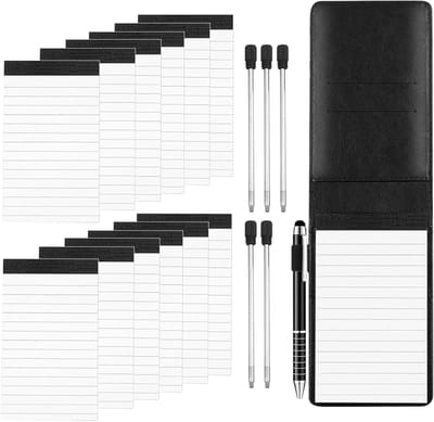 Klein Notitieboek A7 met 19 Stukken en 12 Vervangende Bladen, PU Leren Zwart, Inclusief Balpen en 5 Extra Bladen voor Buitenactiviteiten en Notities