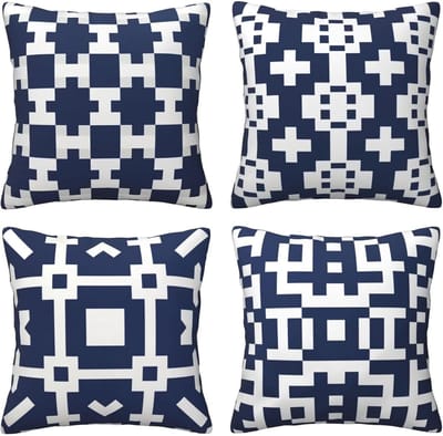Kussenhoezen voor bank, 65 x 65 cm, set van 4, fluweel, met verborgen ritssluiting, geometrisch blauw, vierkant, kussenovertrekken voor bank, woonkamer, slaapkamer en stoel, decoratief I7547
