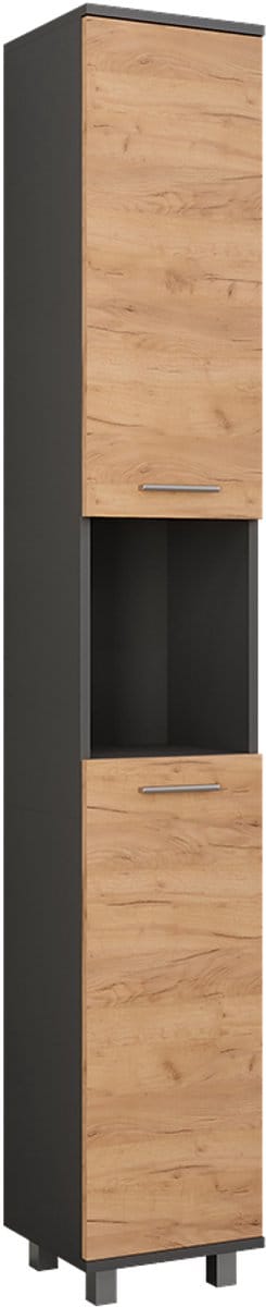 Vicco Ilias Hoge kast – 30.2 x 190 cm met 2 deuren Antraciet/gouden eik