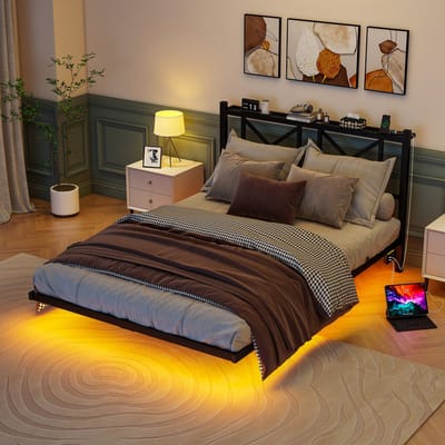 Bedframe - 140x200 cm - Zwevend met LED en Laadstation - Robuust en Stabiel - Metaal
