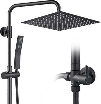 DERW Max Douchesysteem Regendouche Zwart - Roestvrijstalen Doucheset - 12 inch XL Douchekop - RVS Handdouche - Verstelbare Hoogte 72-110 cm - Zwart