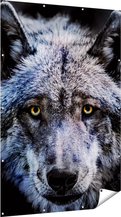 Gards Tuinposter Grijze Wolvenkop - Wolf - 120x180 cm - Tuindoek - Tuindecoratie - Wanddecoratie buiten - Tuinschilderij