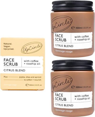 UpCircle Gezicht Scrub - Upcycled Koffiedik - Rozenbottel - Citrus -99% Natuurlijk Ingridienten - 2 x 100 ml