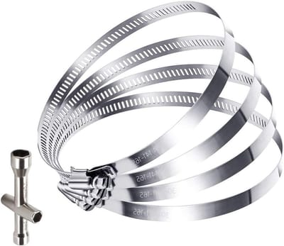 6 Inch Slangklemmen, Verstelbare Diameter 141-165mm, RVS Klemmen voor Flexibele Slangen, Inclusief M4 Kruissleutel, Set van 4 Stuks