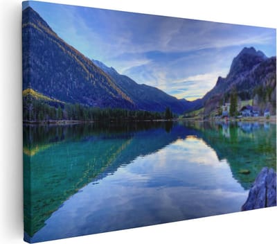 Artaza Canvas Schilderij Bergen - 30x20 cm - Klein - Wanddecoratie Landschap - Muurdecoratie Water - Schilderijen Op Canvas