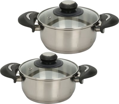 Excellent Houseware Kookpannen set - 2x - glazen deksel - RVS - 3.5 en 5.4 liter