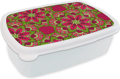 Broodtrommel Wit - Lunchbox - Brooddoos - Hippie - Mandala - Bloemen - Design - 18x12x6 cm - Volwassenen