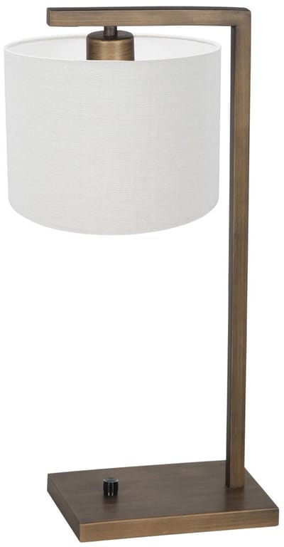 Bronzen tafellamp Stang 4902BR 51cm met grove witte linnen kap, metaal, geschikt voor E27 lichtbronnen, Steinhauer