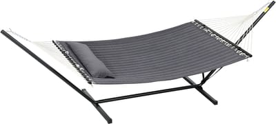 Hangmat met standaard - Buitenligstoel - Ontspannen buiten - Inclusief kussen - 368 cm lang - Donkergrijs