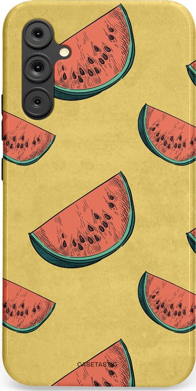 Casetastic Hoesje Geschikt voor Samsung A34 (5G) - Stijlvolle Beschermende Duo-layer Case - Retro Meloengeel